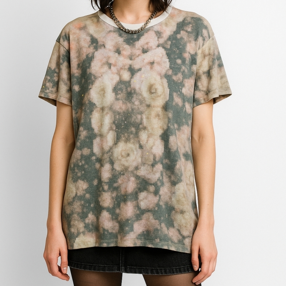 SIMEON FARRAR Kaleidoscope Pixel Tie Dye T-Shirt Cotton Crew Neck Made UK Pink - Picture 12 of 12